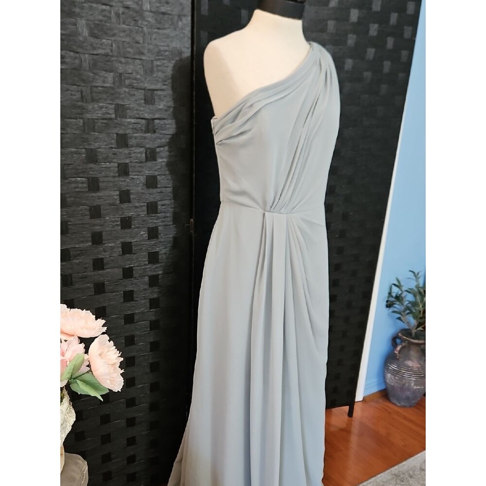 NWT Monique Lhuillier Sea One-Shoulder Maxi Evening Dress Size 12 - Picture 4 of 10